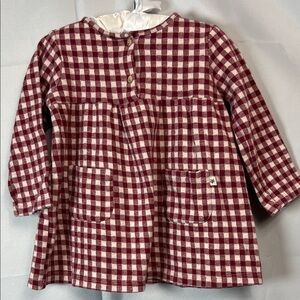 Zara Burgundy and white gingham cotton flannel plaid long sleeve dress size 2-3